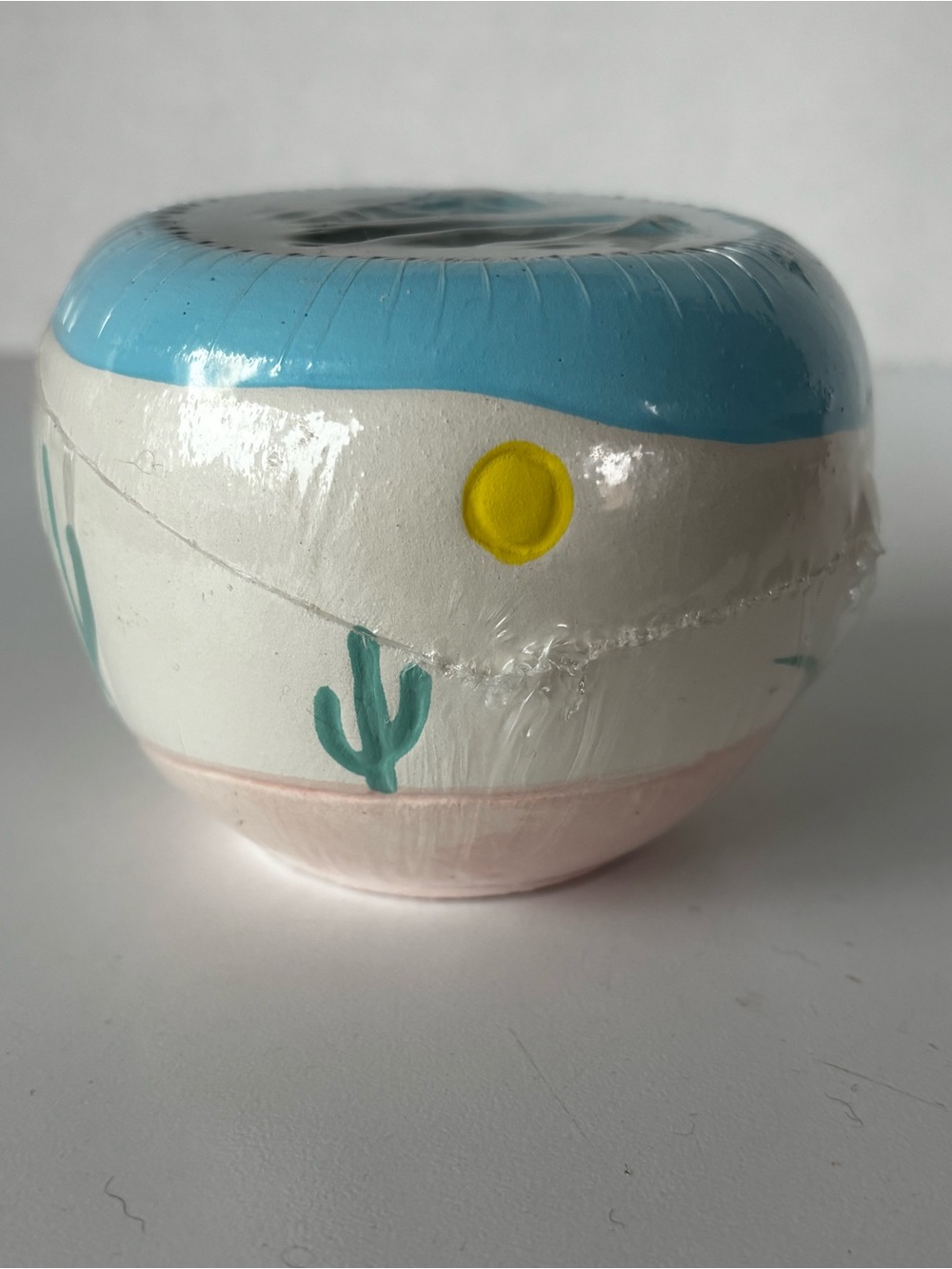 New Vintage hand-painted Southwestern desert scene pottery candle